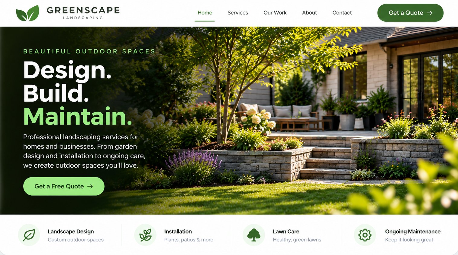 Preview of the Greenscape Landscaping website, built by Clarnex Web