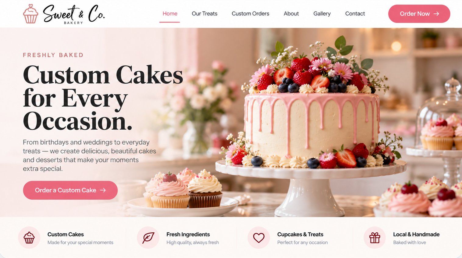 Preview of the Sweet & Co. Bakery website, built by Clarnex Web